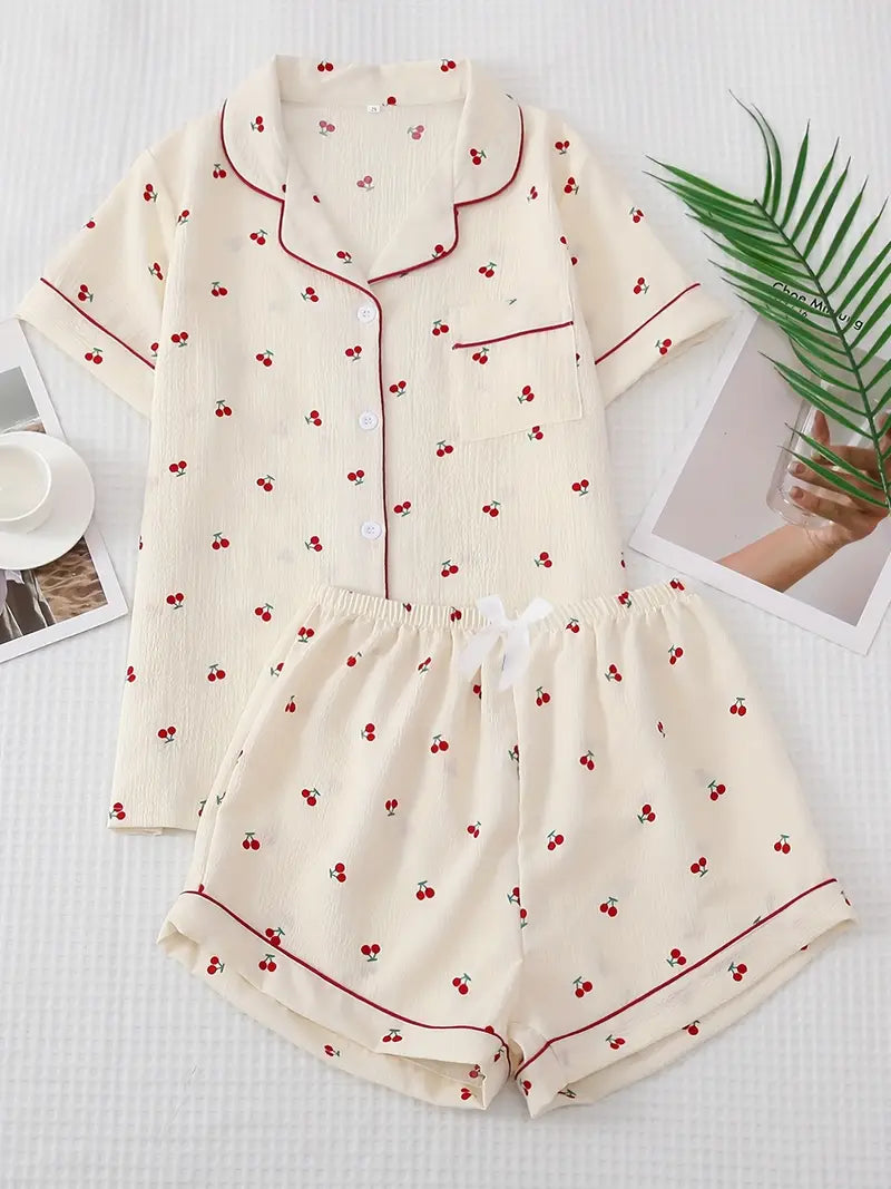 Cherry Print Pajama Short Set