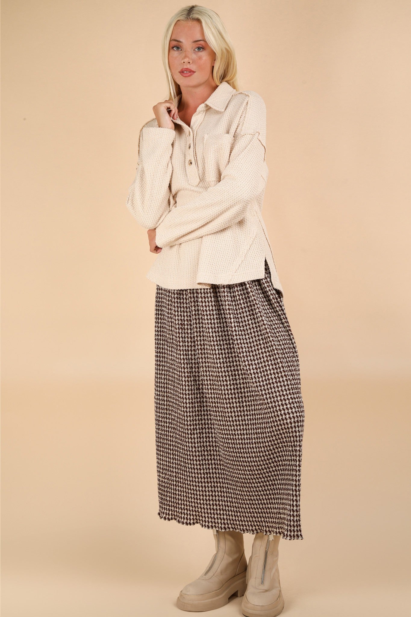 Urquhart Check Printed Pleated Midi Skirt