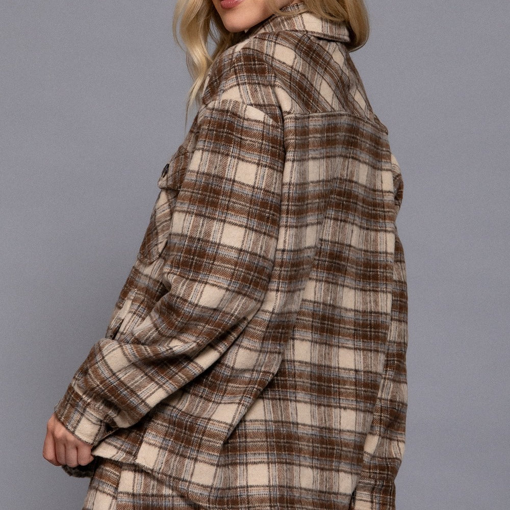 Long Sleeve Wool Blend Plaid Jacket