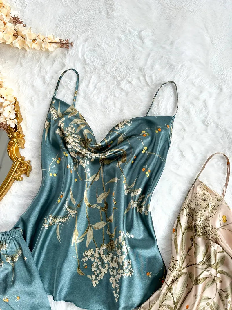 Floral Print Satin Pajamas