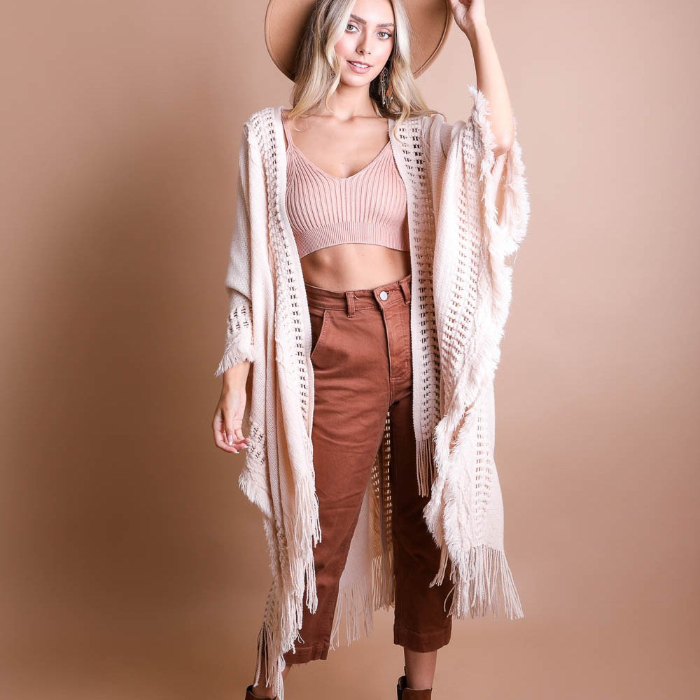 Open Work Frayed Border Bohemian Ruana