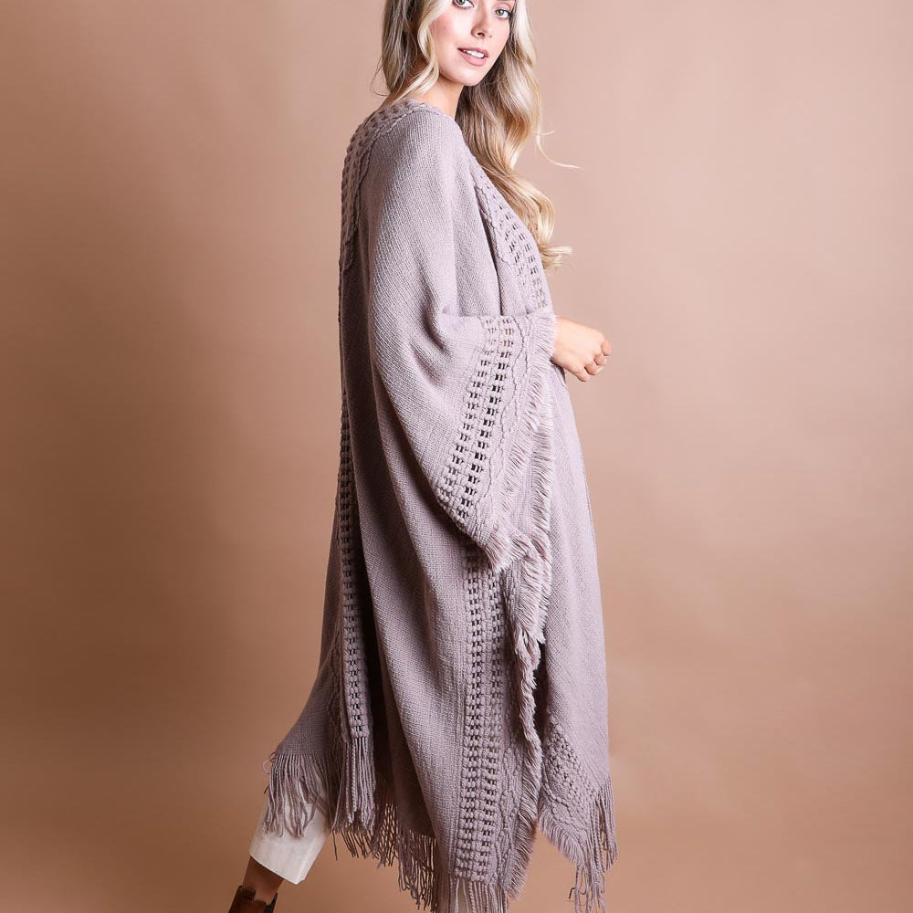
                      
                        Open Work Frayed Border Bohemian Ruana
                      
                    