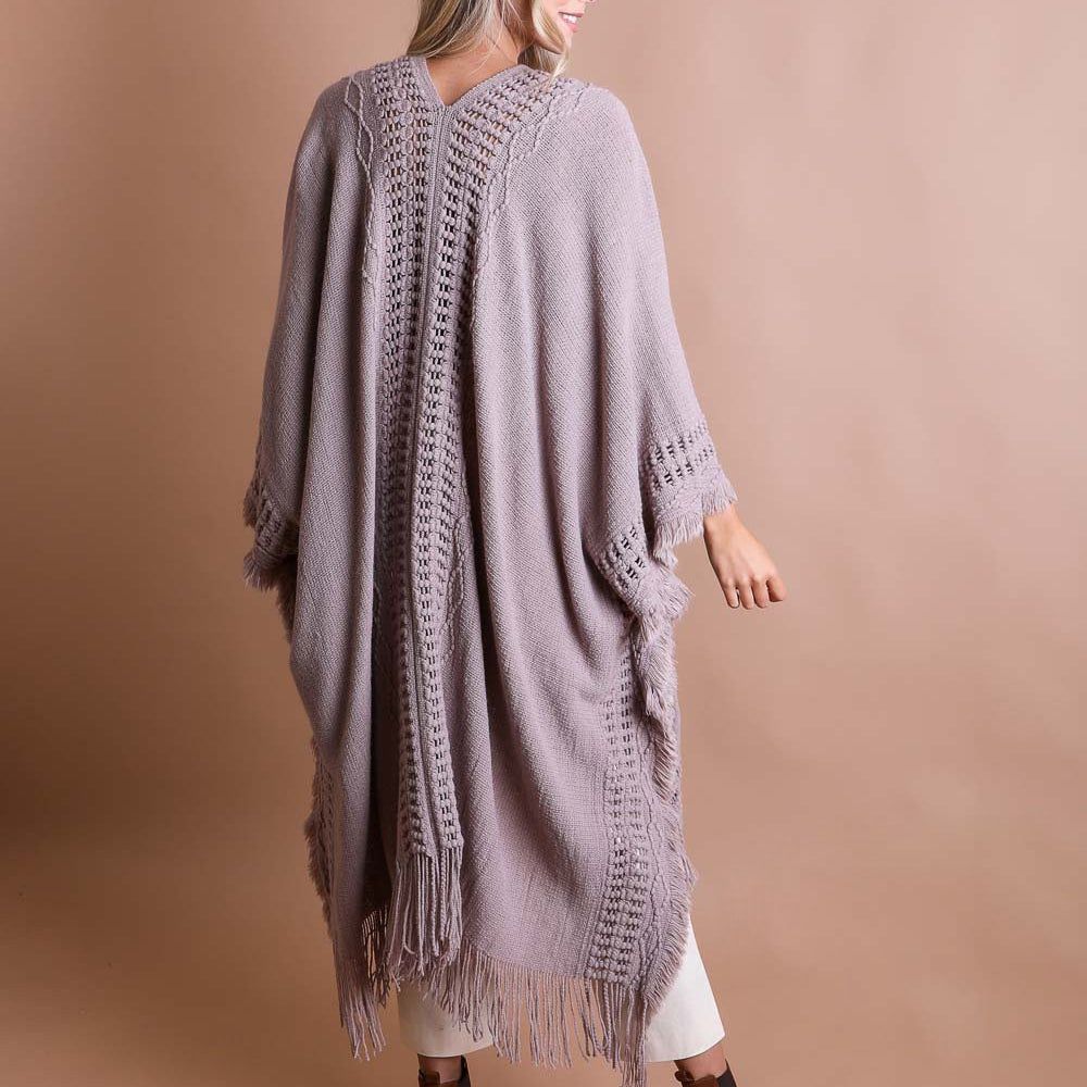 
                      
                        Open Work Frayed Border Bohemian Ruana
                      
                    