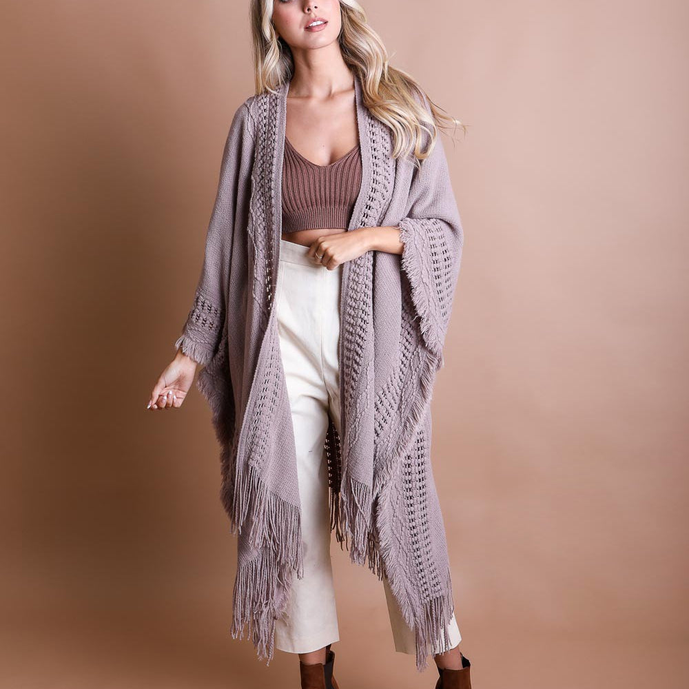 
                      
                        Open Work Frayed Border Bohemian Ruana
                      
                    