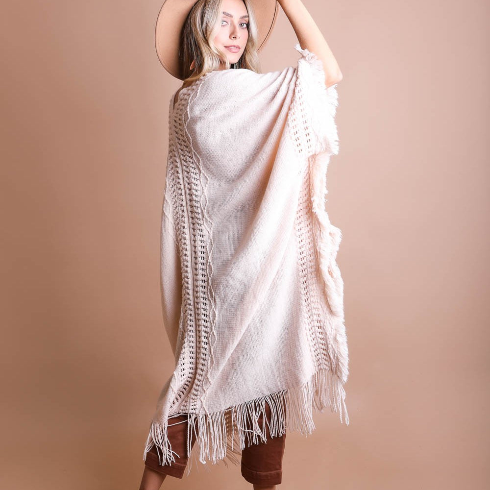 Open Work Frayed Border Bohemian Ruana