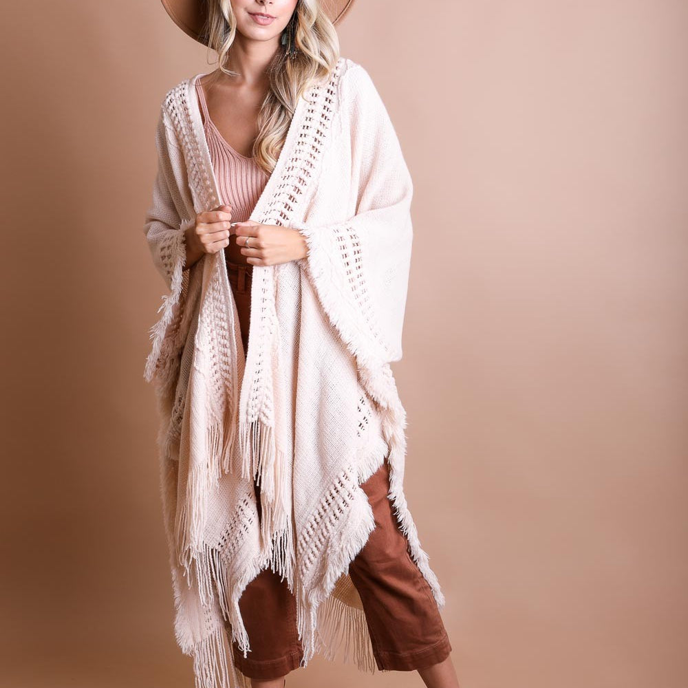 
                      
                        Open Work Frayed Border Bohemian Ruana
                      
                    