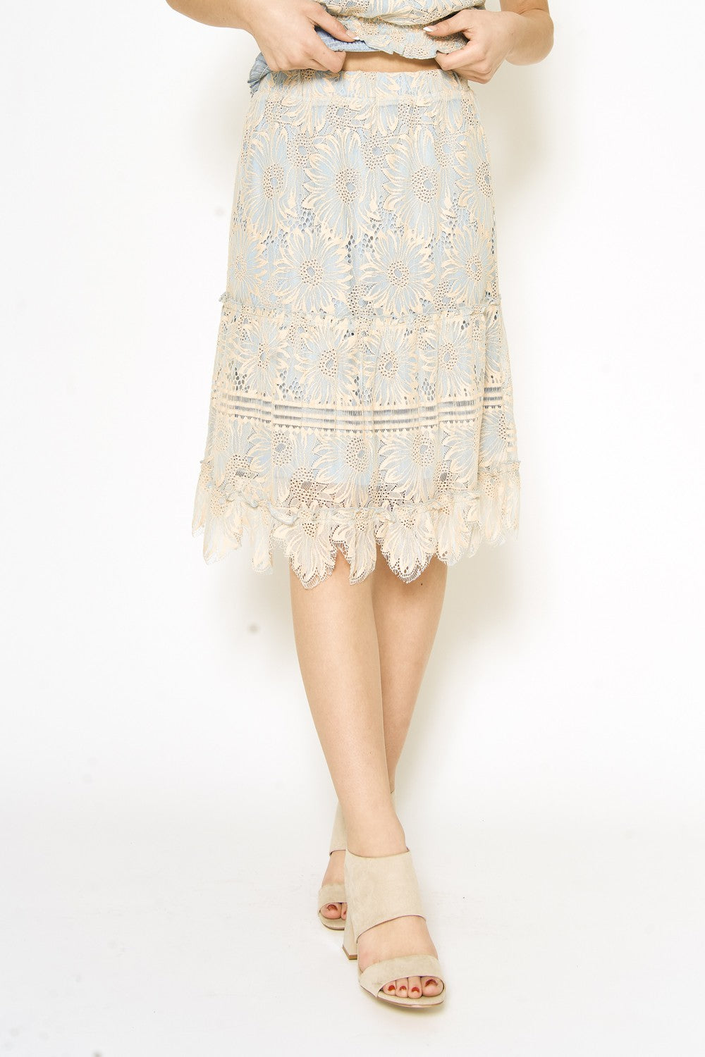 Tiered Lace Midi Skirt