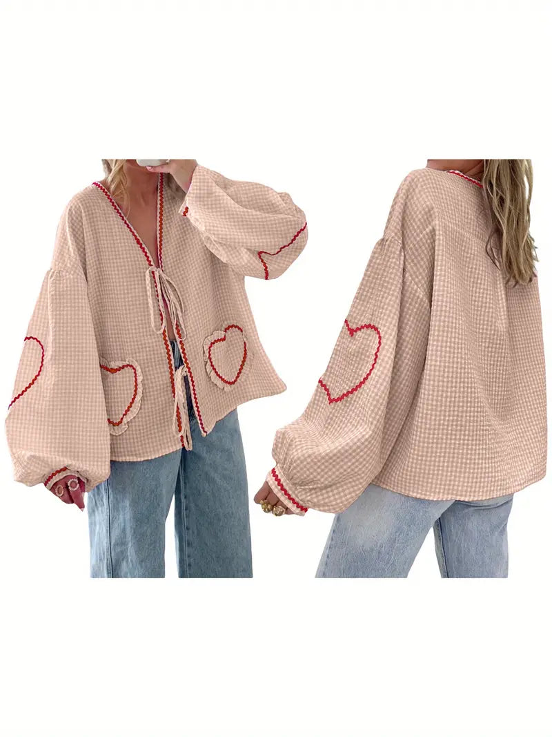 Babydoll Blouse with Heart Embroidery