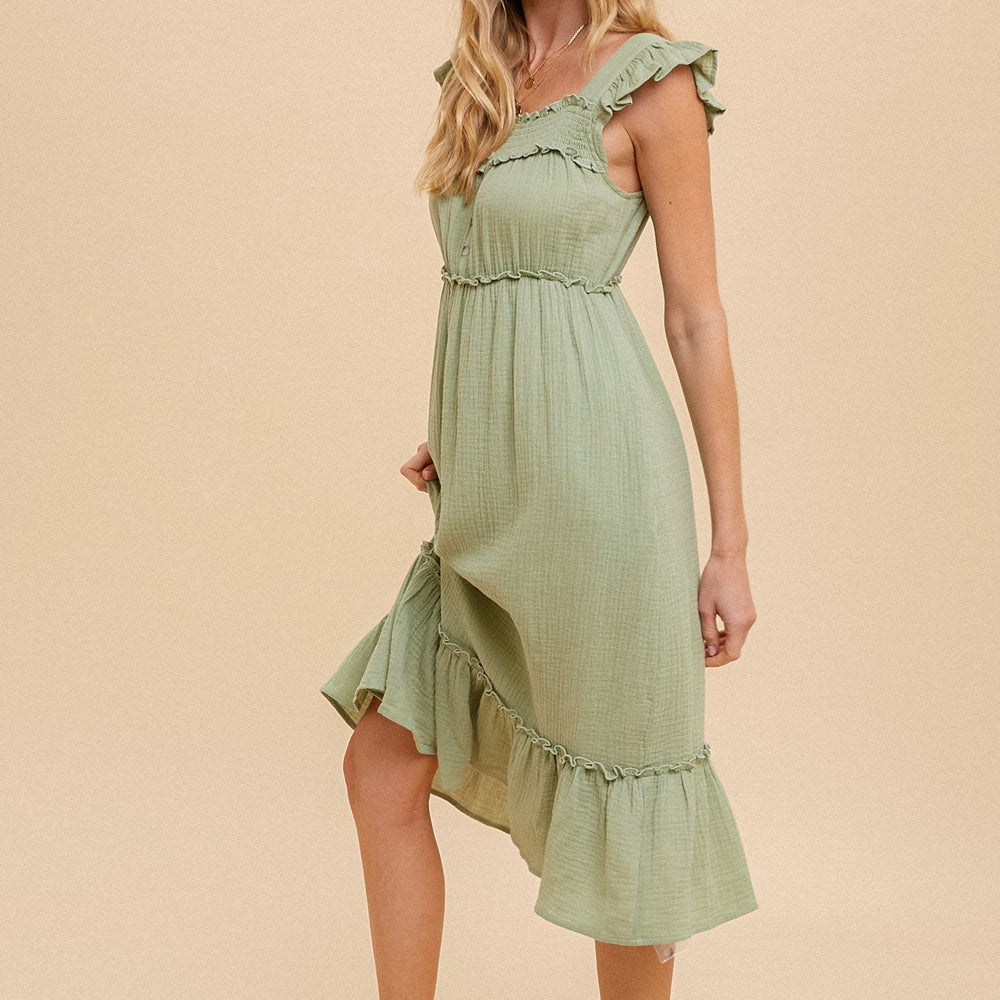 Ruffle Sleeve Tiered Midi Dress