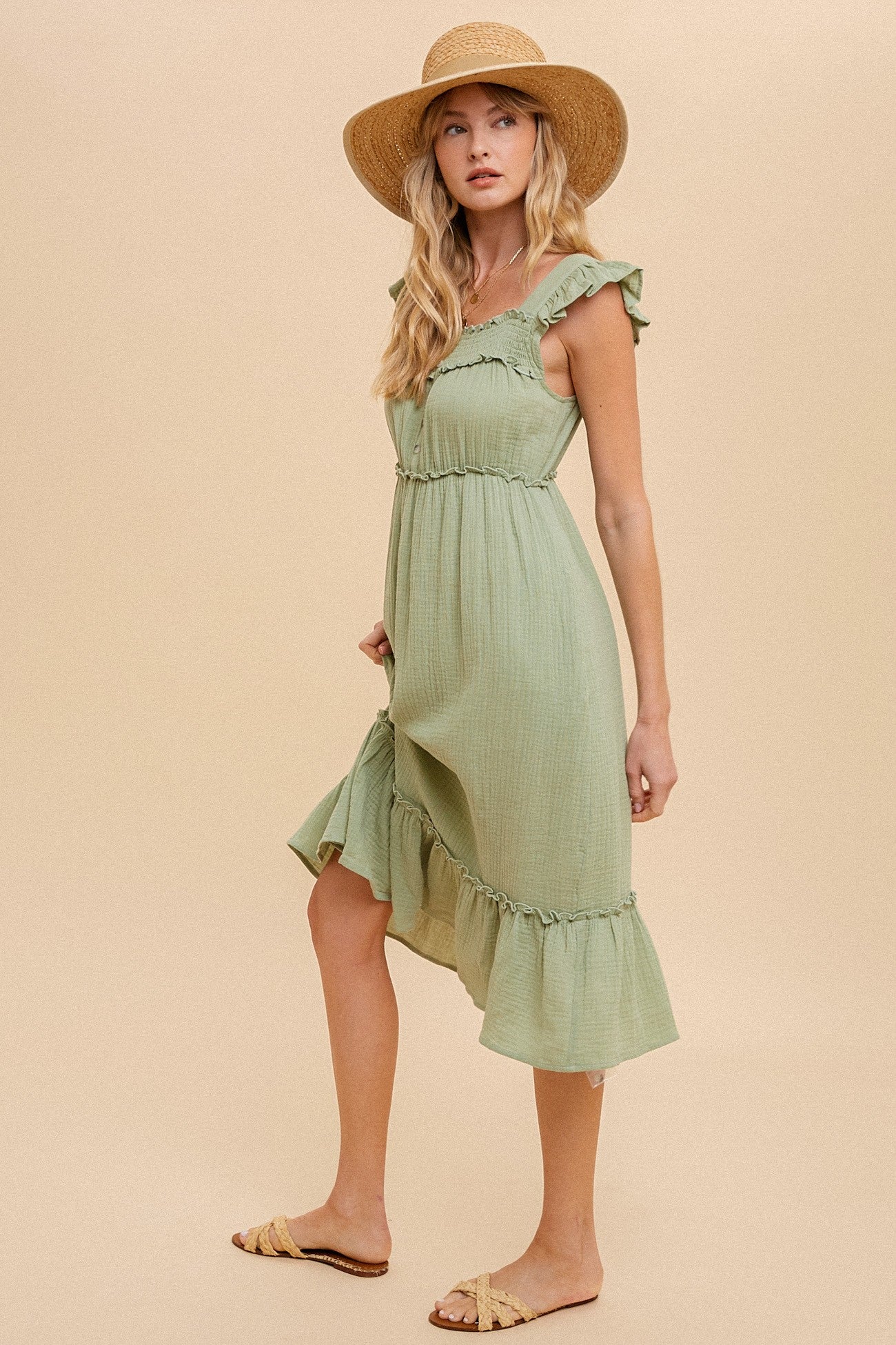 Ruffle Sleeve Tiered Midi Dress