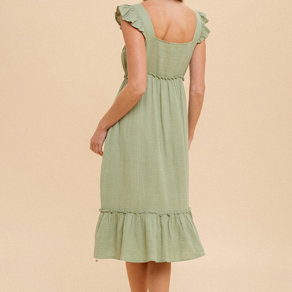 Ruffle Sleeve Tiered Midi Dress
