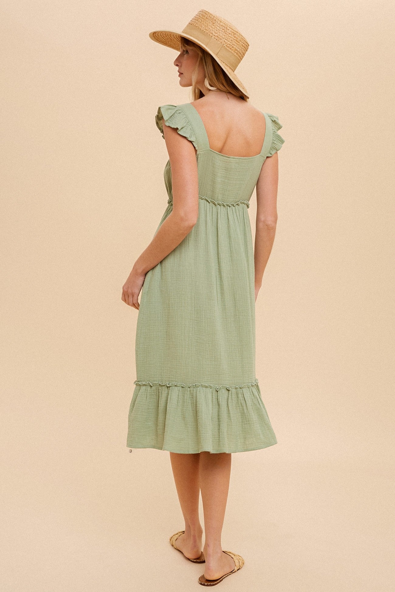 Ruffle Sleeve Tiered Midi Dress