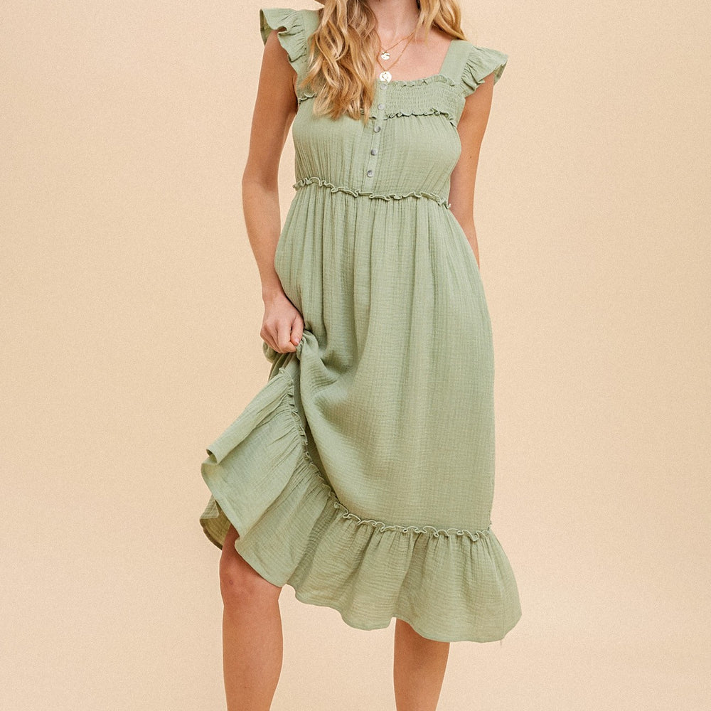 
                      
                        Ruffle Sleeve Tiered Midi Dress
                      
                    