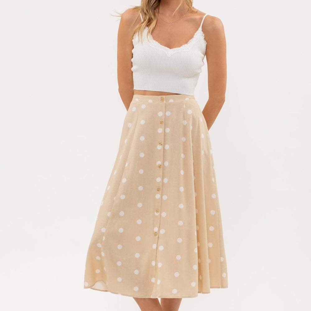 
                      
                        Polka Dot Button Down Midi Skirt
                      
                    