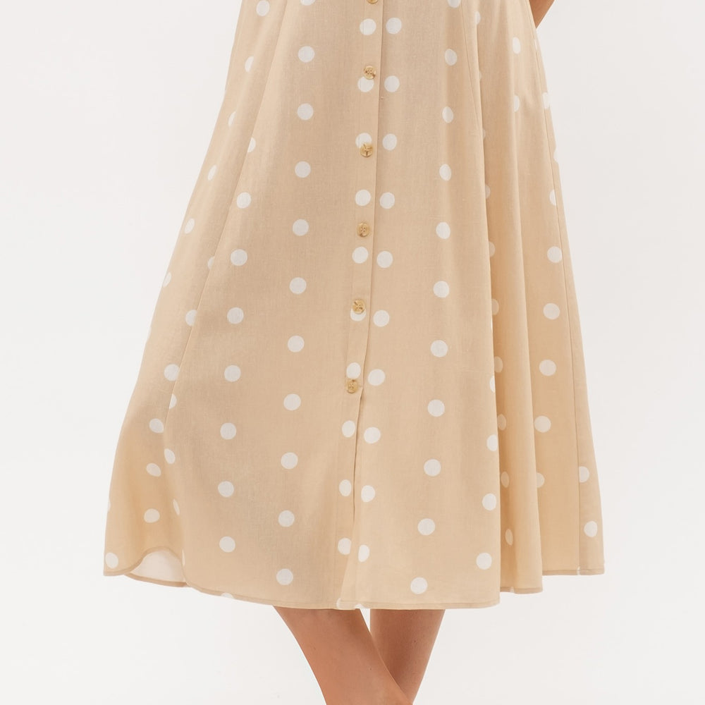 Polka Dot Button Down Midi Skirt