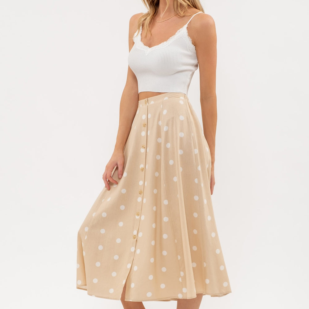 
                      
                        Polka Dot Button Down Midi Skirt
                      
                    