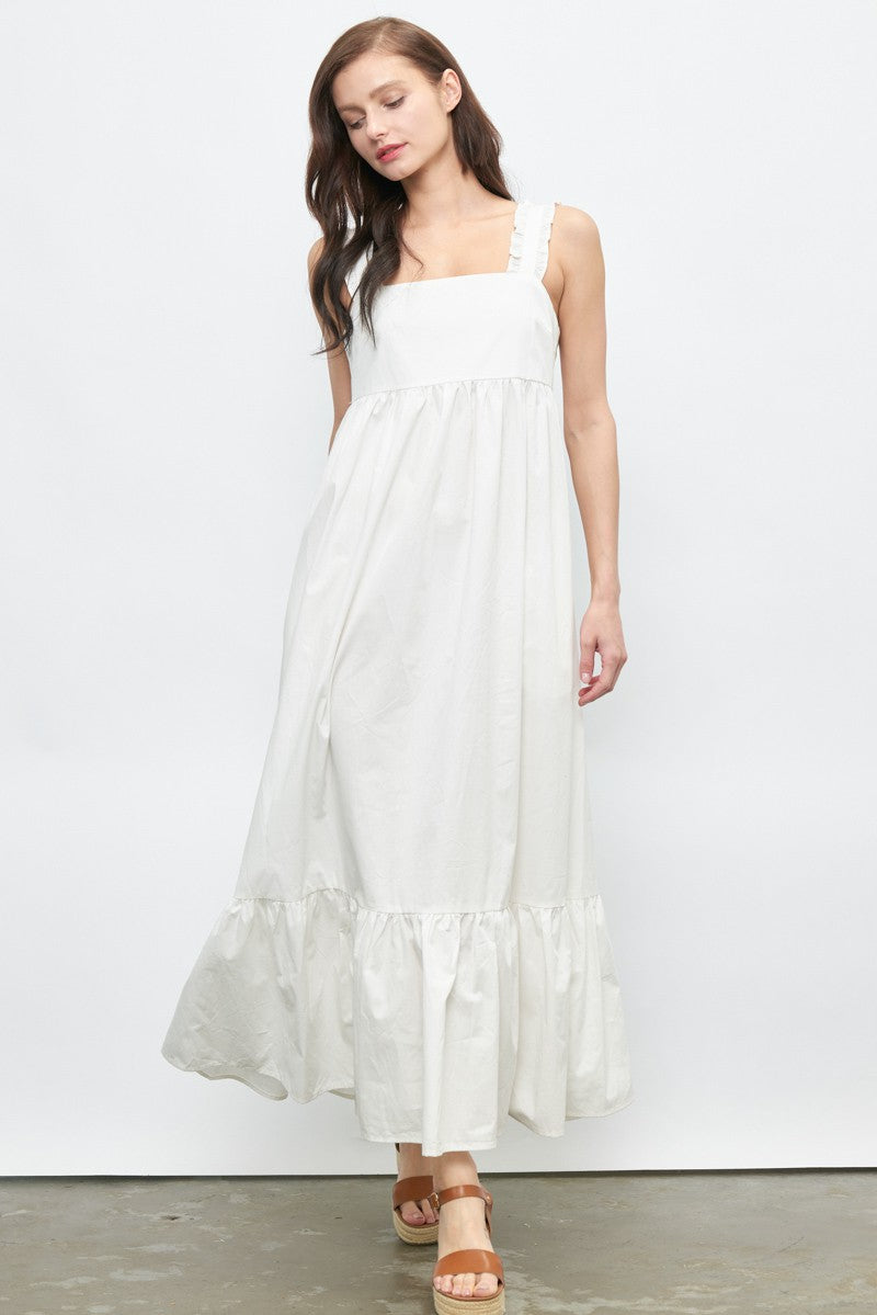Ruffle Strap Long Dress with tie Back Detail