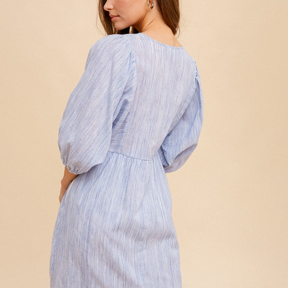 Stripe Volume Sleeve Babydoll Dress