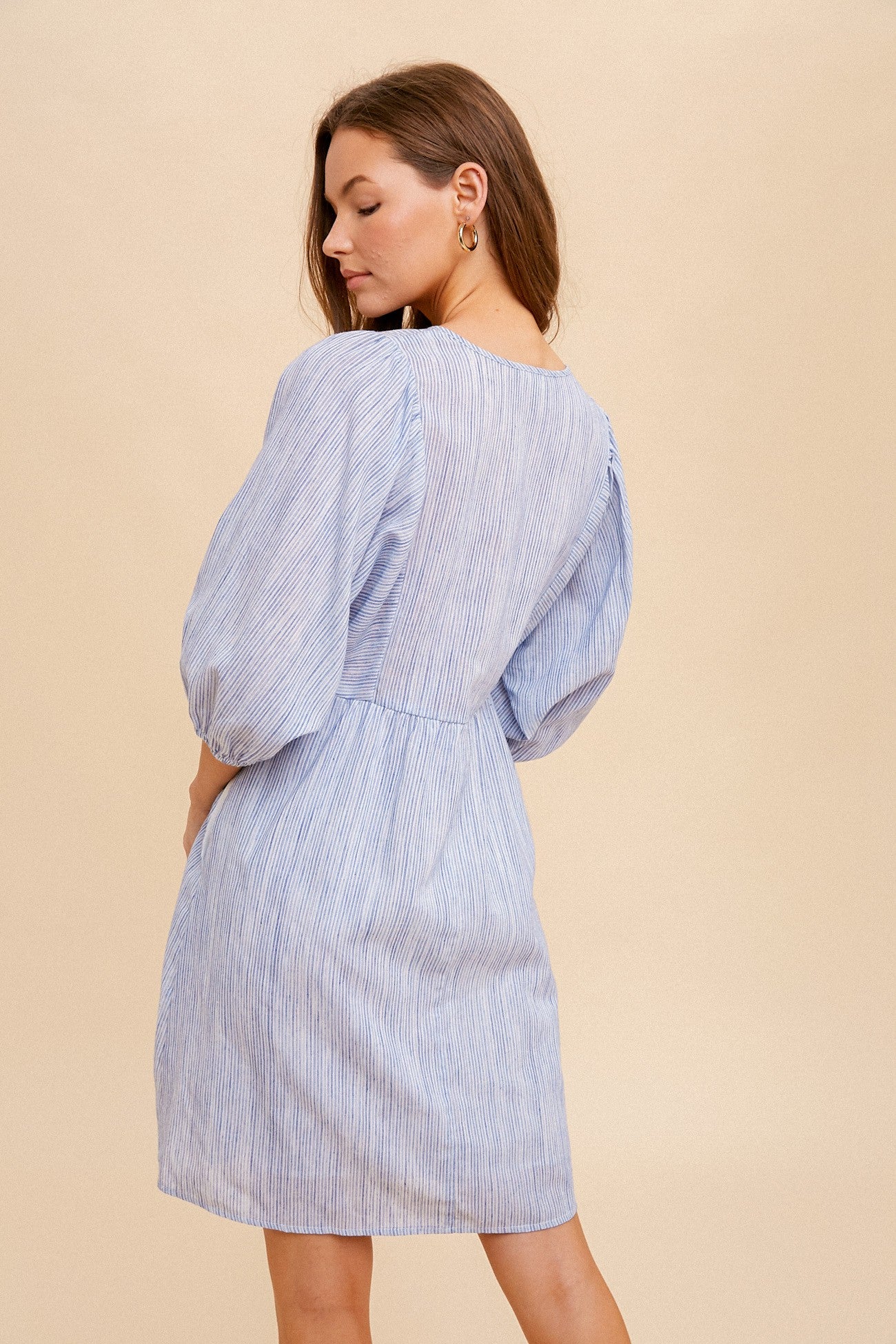 Stripe Volume Sleeve Babydoll Dress