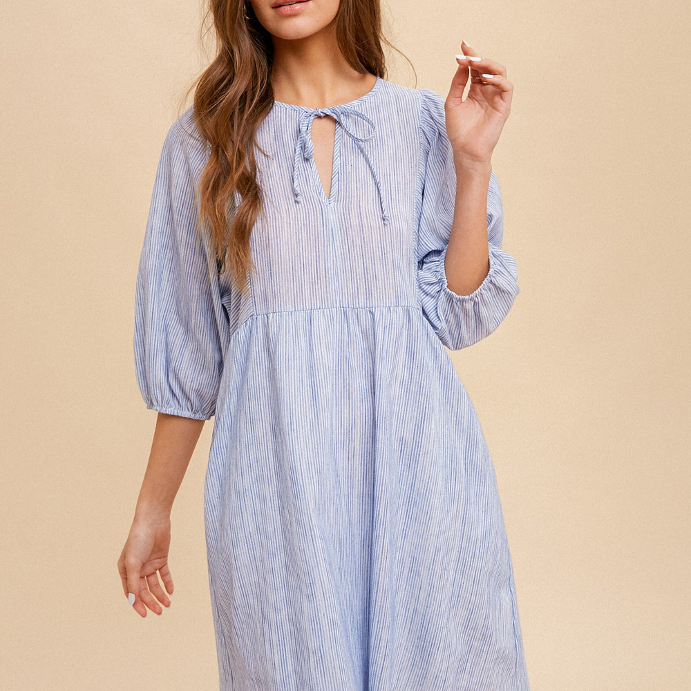 Stripe Volume Sleeve Babydoll Dress