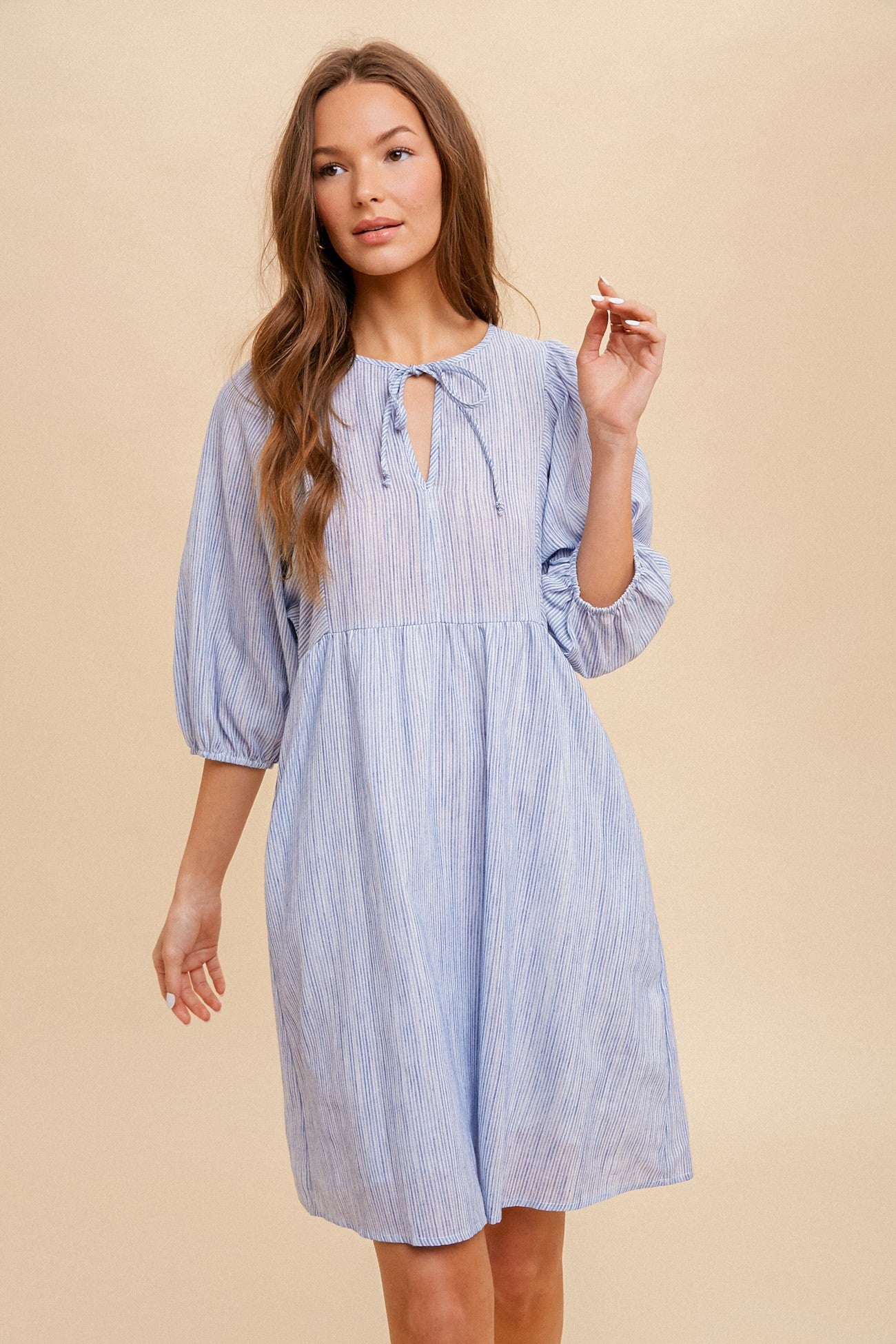 Stripe Volume Sleeve Babydoll Dress