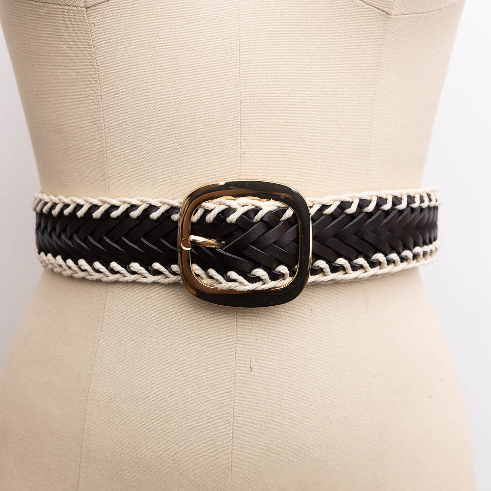 Crochet Trimmed Woven Leather Belt
