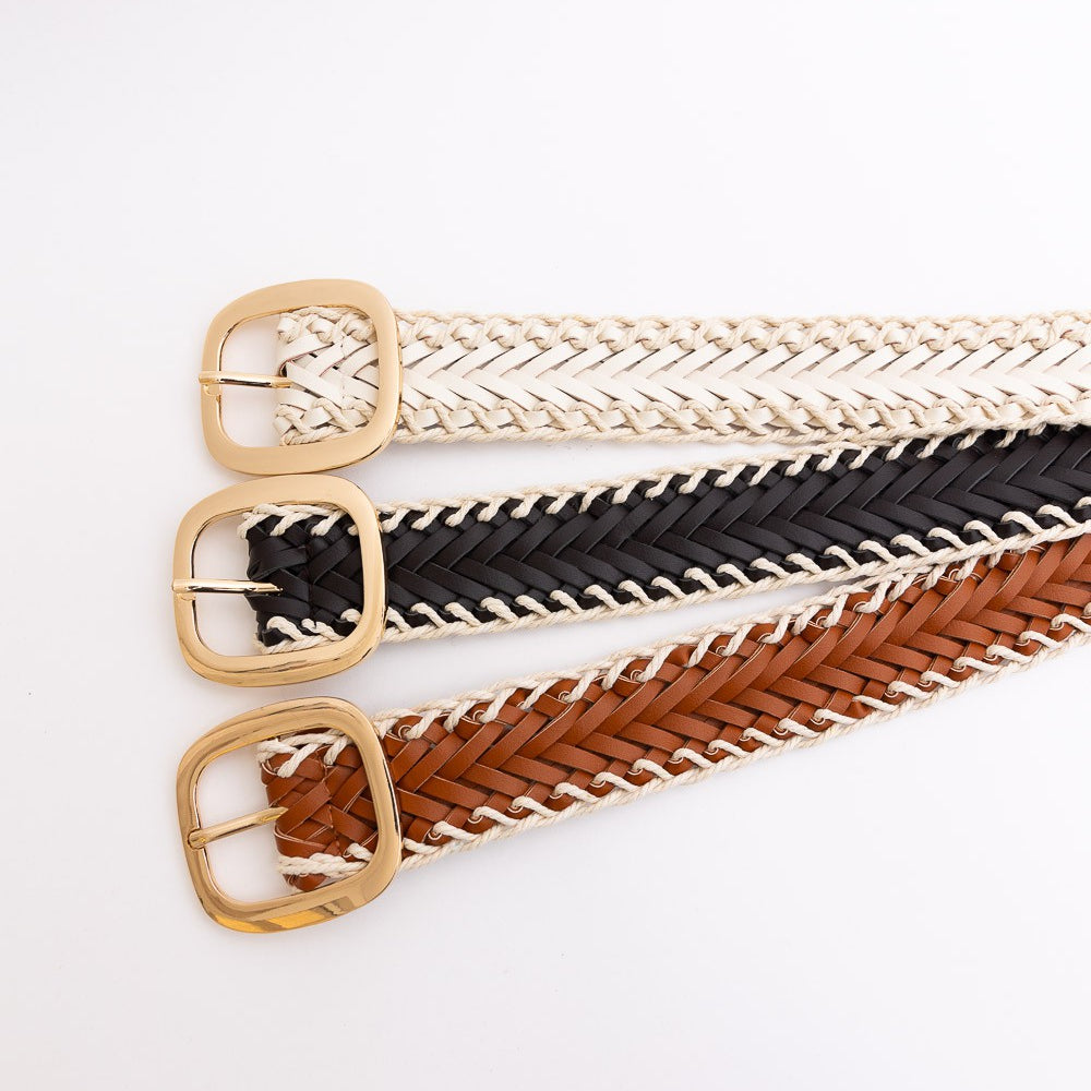 Crochet Trimmed Woven Leather Belt