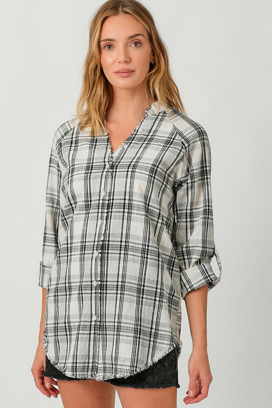 Double Cloth Fray Bottom Shirt
