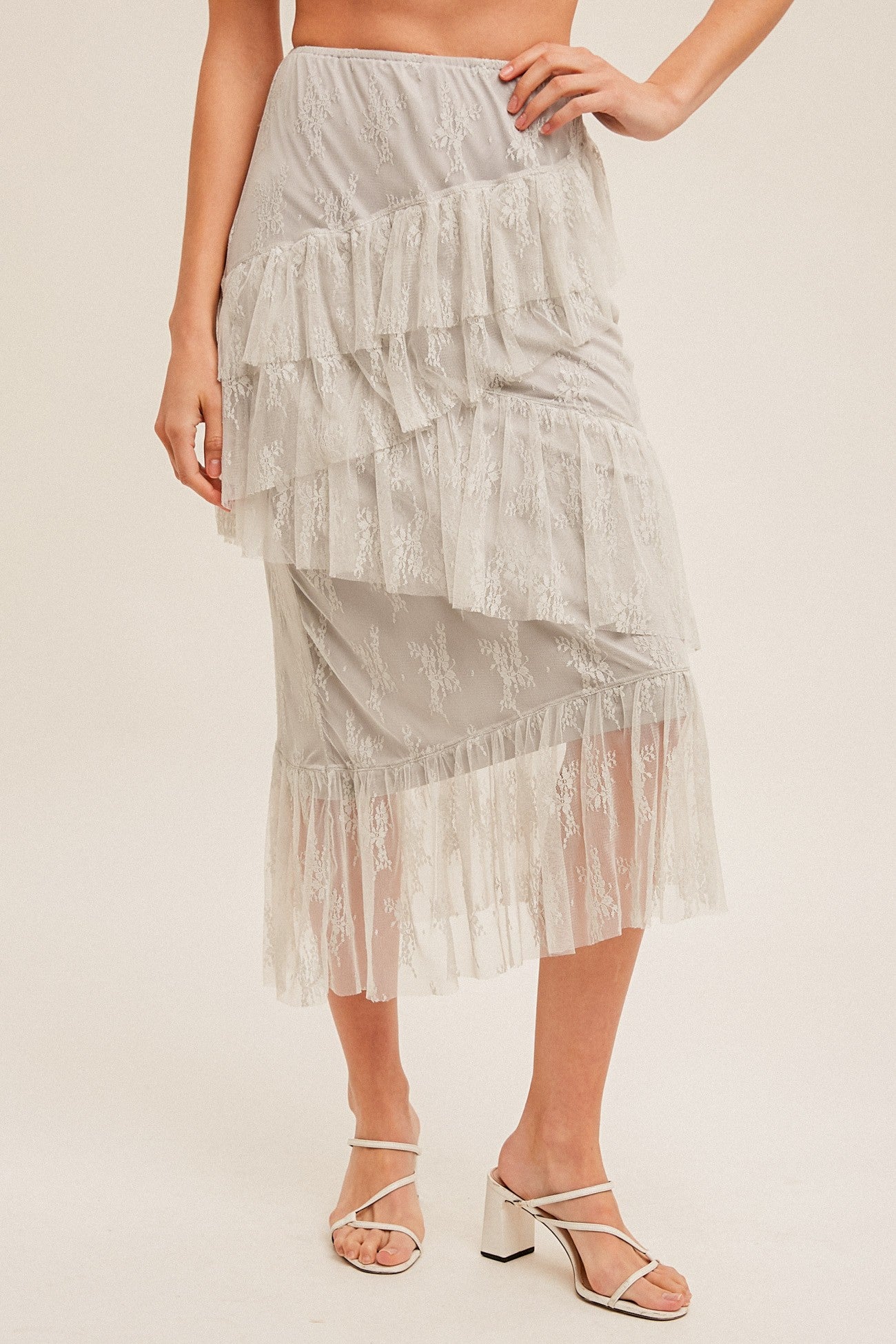 Asymmetrical Tiered Lace Skirt