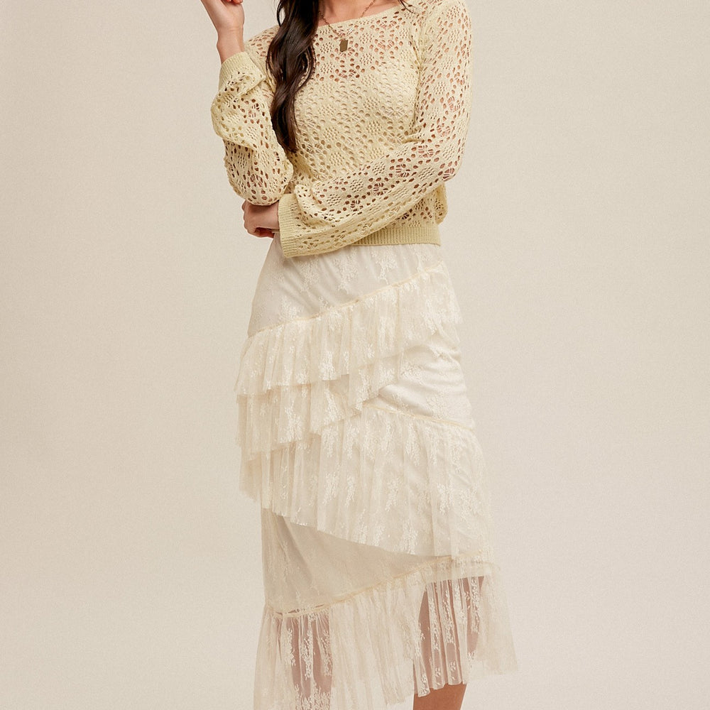 
                      
                        Asymmetrical Tiered Lace Skirt
                      
                    