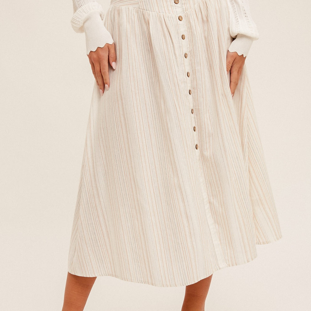
                      
                        Button Front Striped Midi Skirt
                      
                    