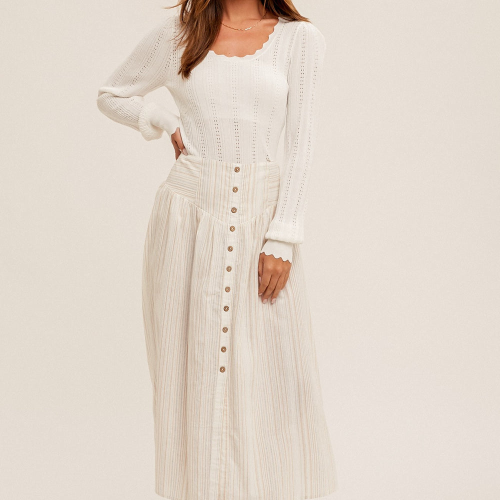 
                      
                        Button Front Striped Midi Skirt
                      
                    