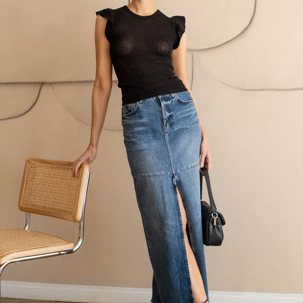 Ruffle Sleeve Crochet Knit Top