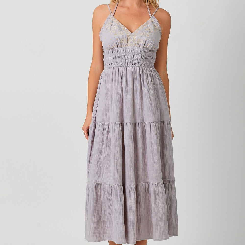 
                      
                        Embroidered Long Tiered Dress
                      
                    