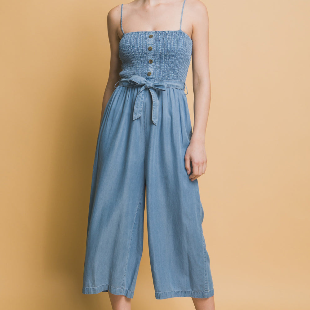 Smocked Wide Leg Cropped Jumpsuit