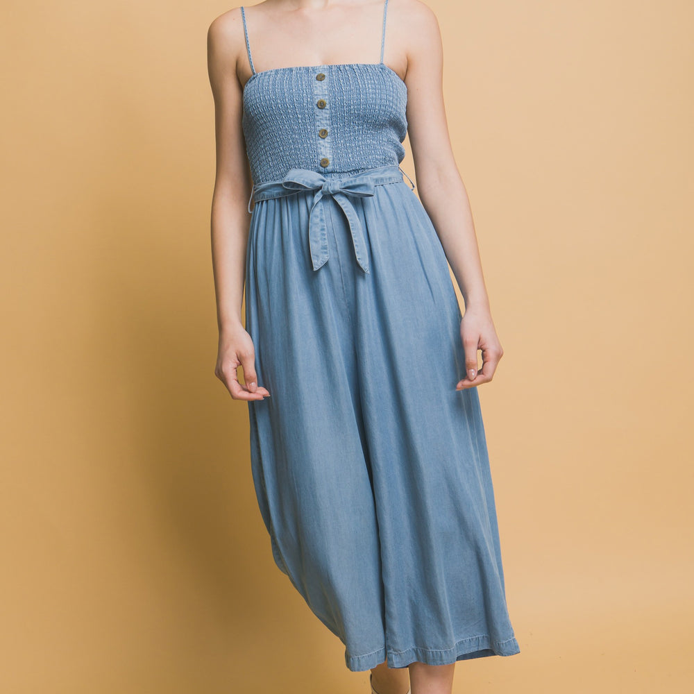 Smocked Wide Leg Cropped Jumpsuit
