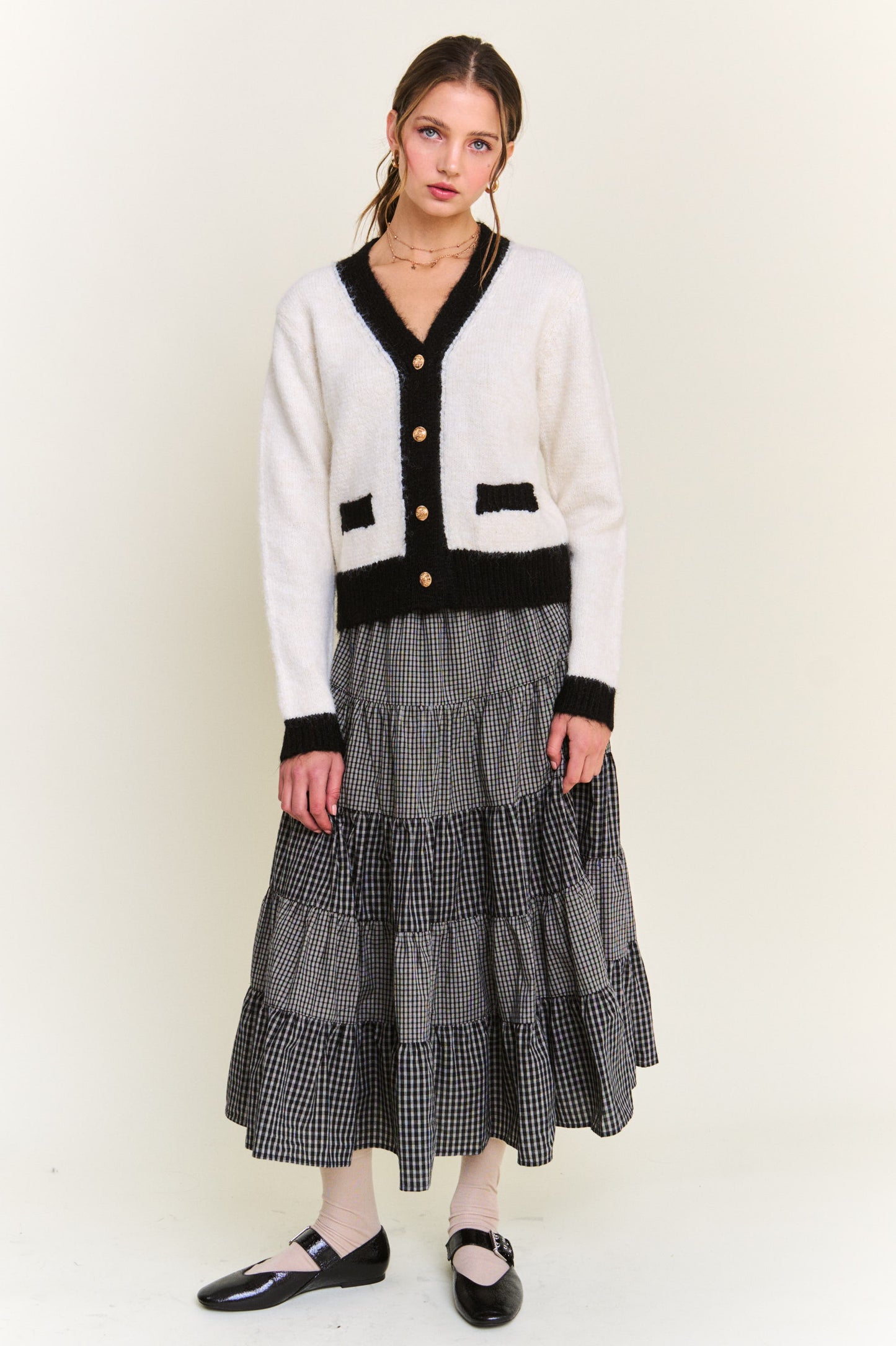 Gingham Grace Black Maxi Skirt