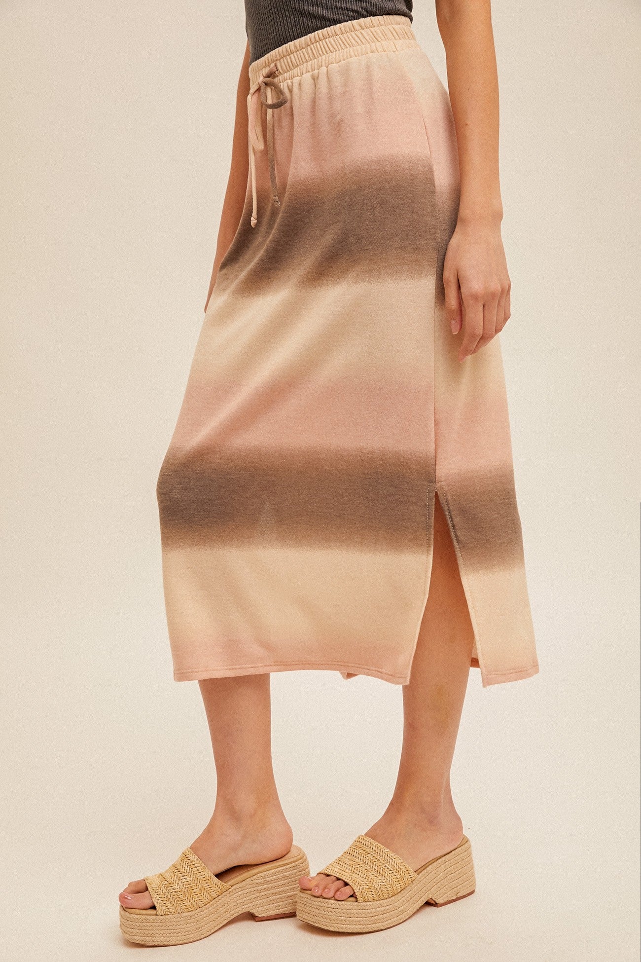 Side Slit Elastic Waist Skirt