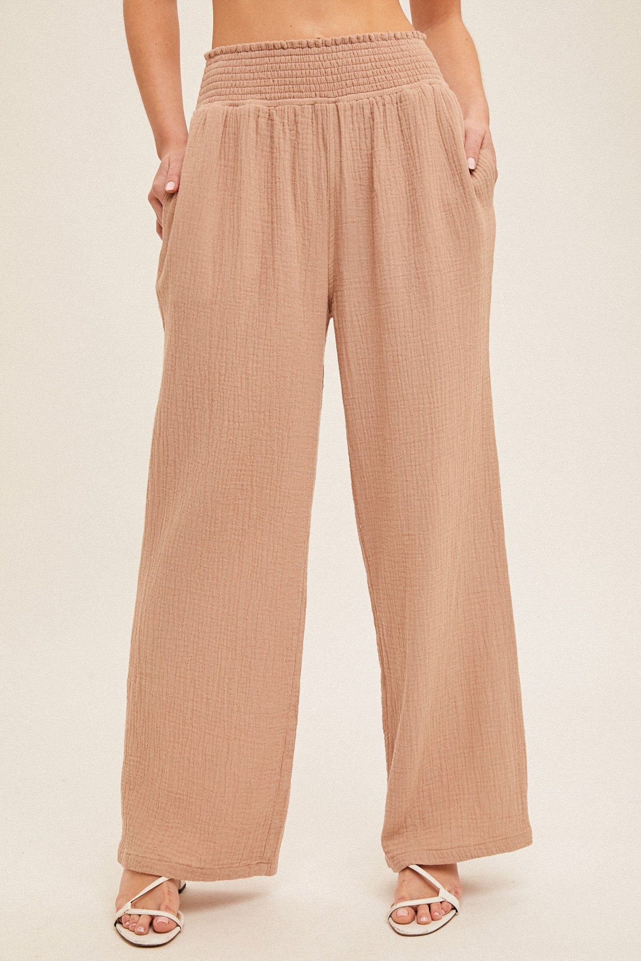 Crinkle Gauze Smocked Waist Lounge Pants