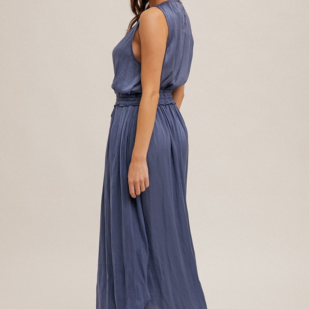 Surplice Neck Washed Satin Dress
