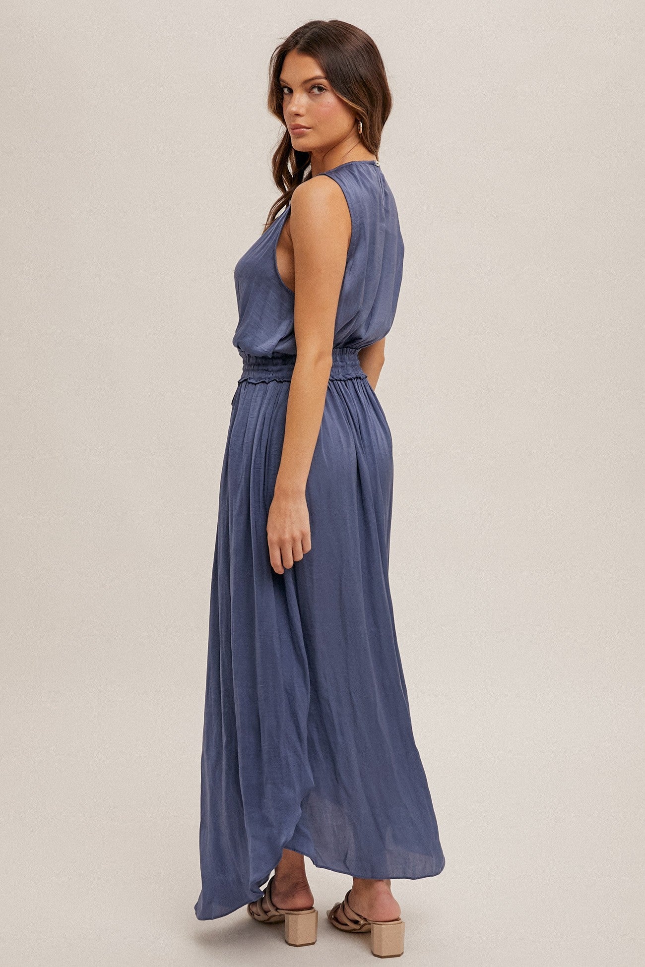Surplice Neck Washed Satin Dress