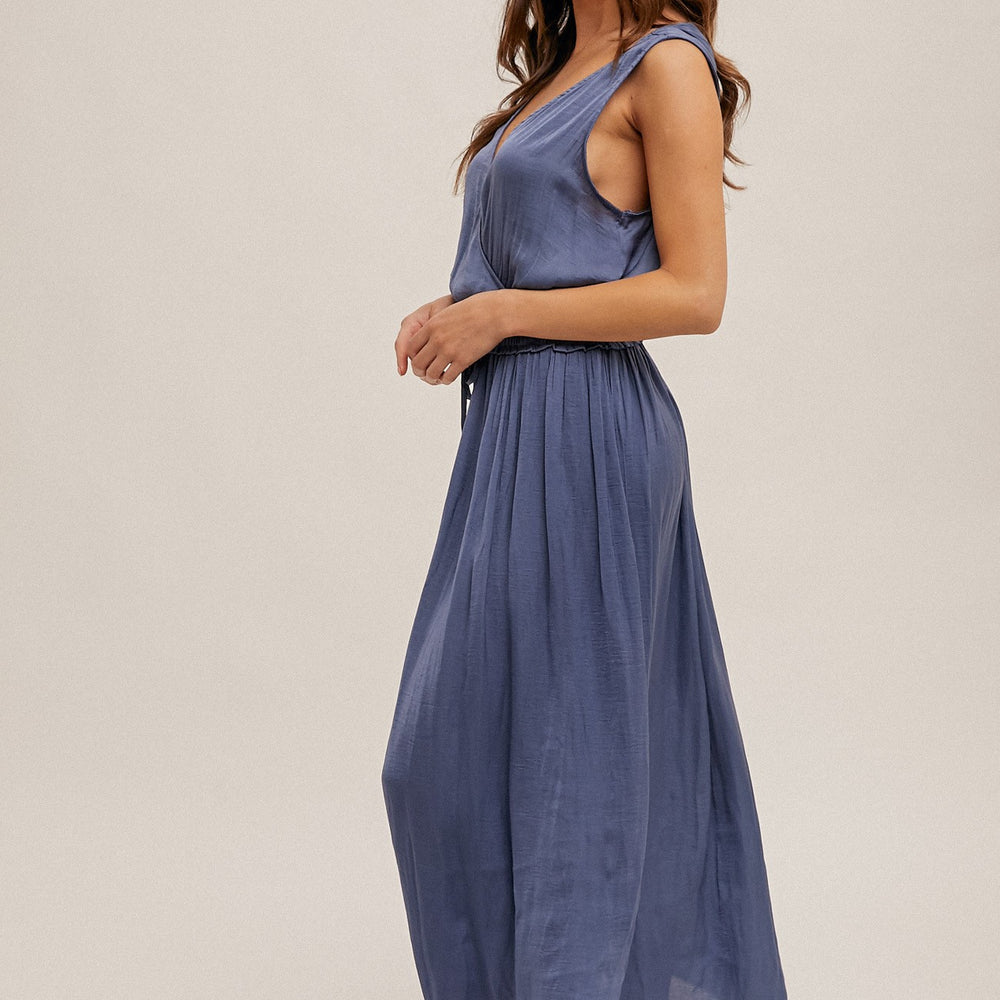 Surplice Neck Washed Satin Dress