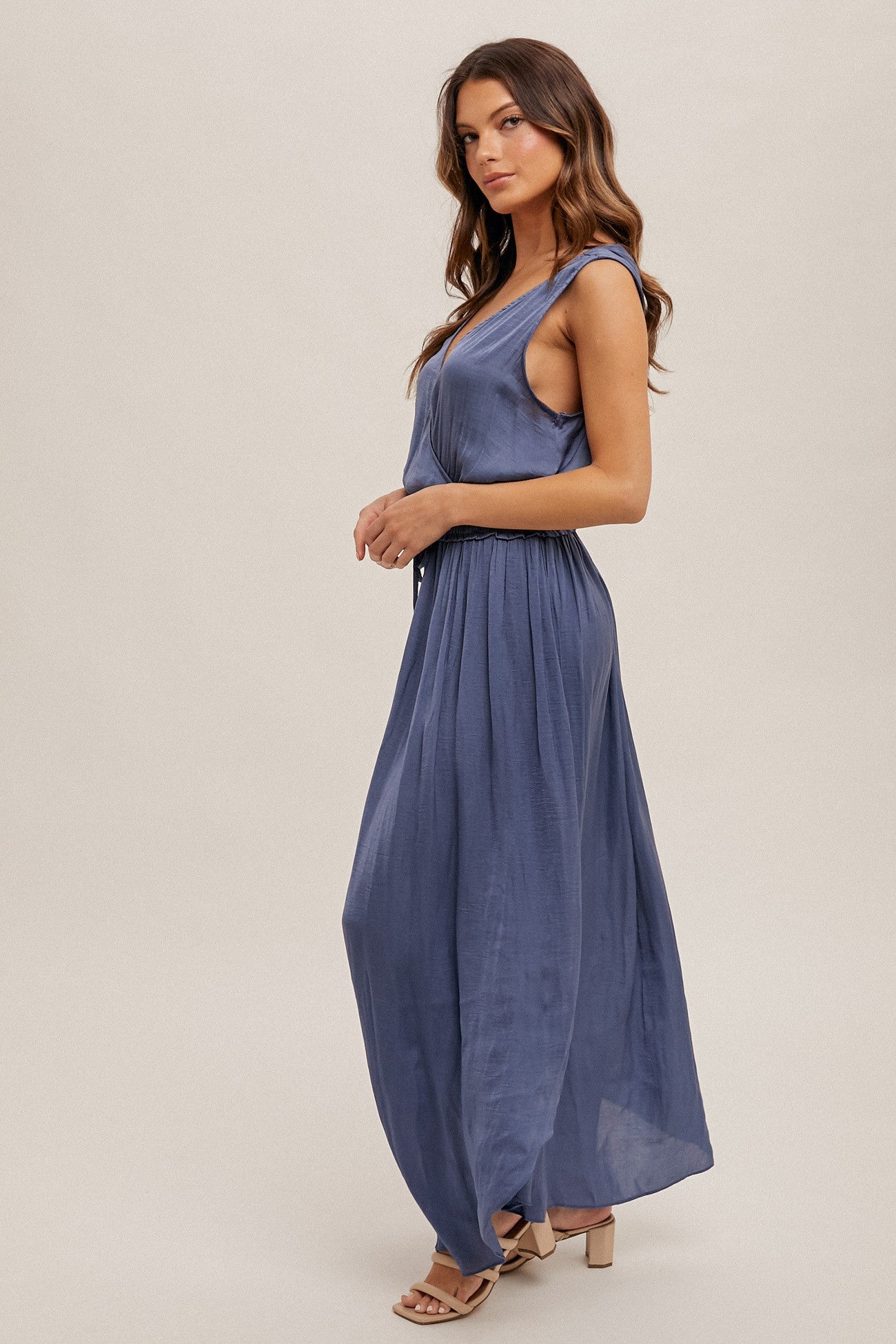 Surplice Neck Washed Satin Dress