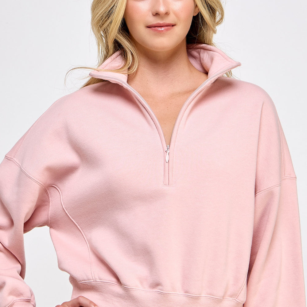 Fleece Comfy Hal Zip Sweatshirt With Mock Neckline