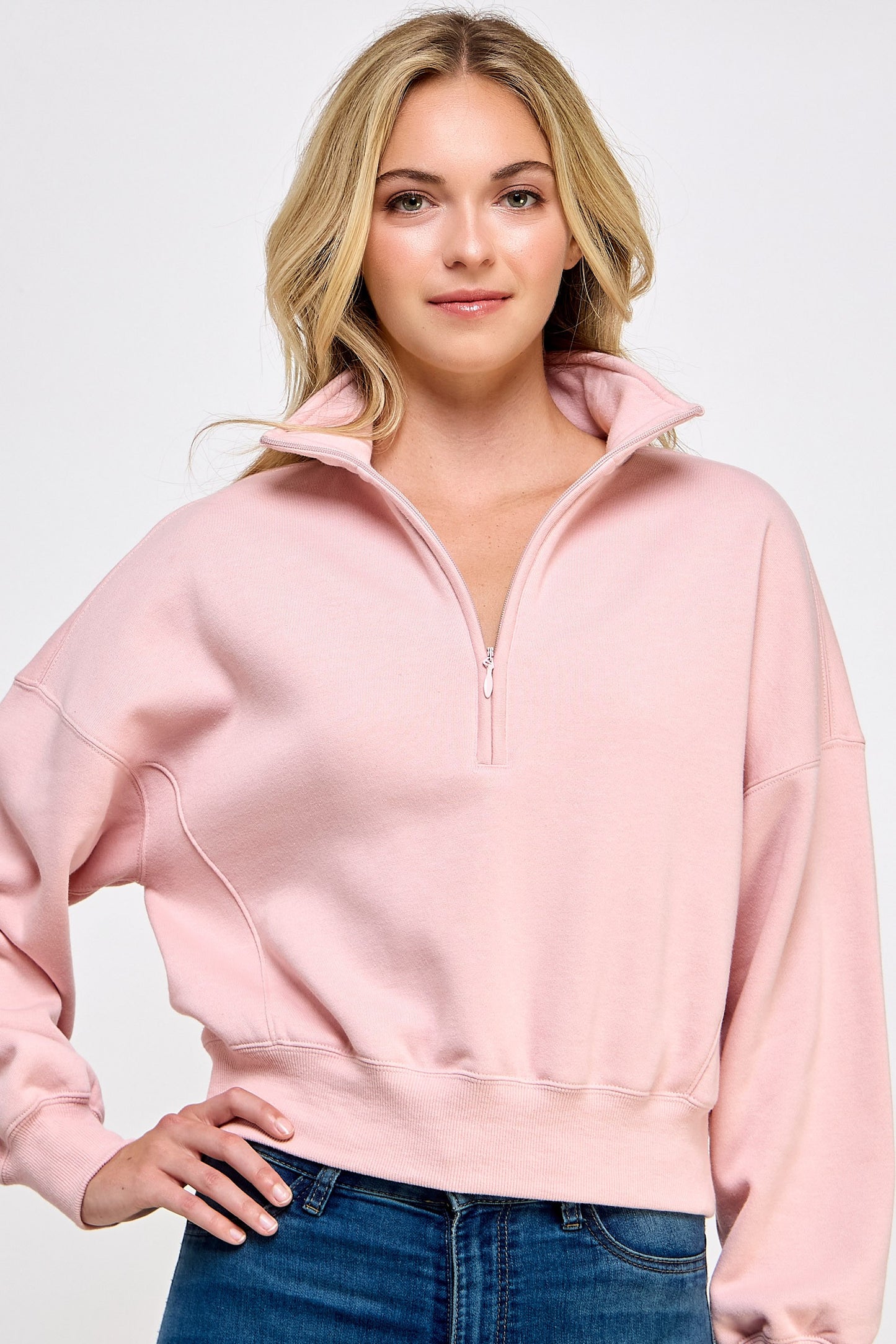 Fleece Comfy Hal Zip Sweatshirt With Mock Neckline