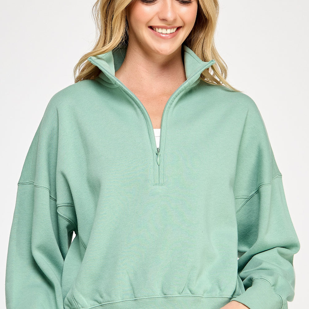 
                      
                        Fleece Comfy Hal Zip Sweatshirt With Mock Neckline
                      
                    