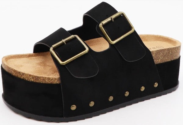Platform heel slip on sandal