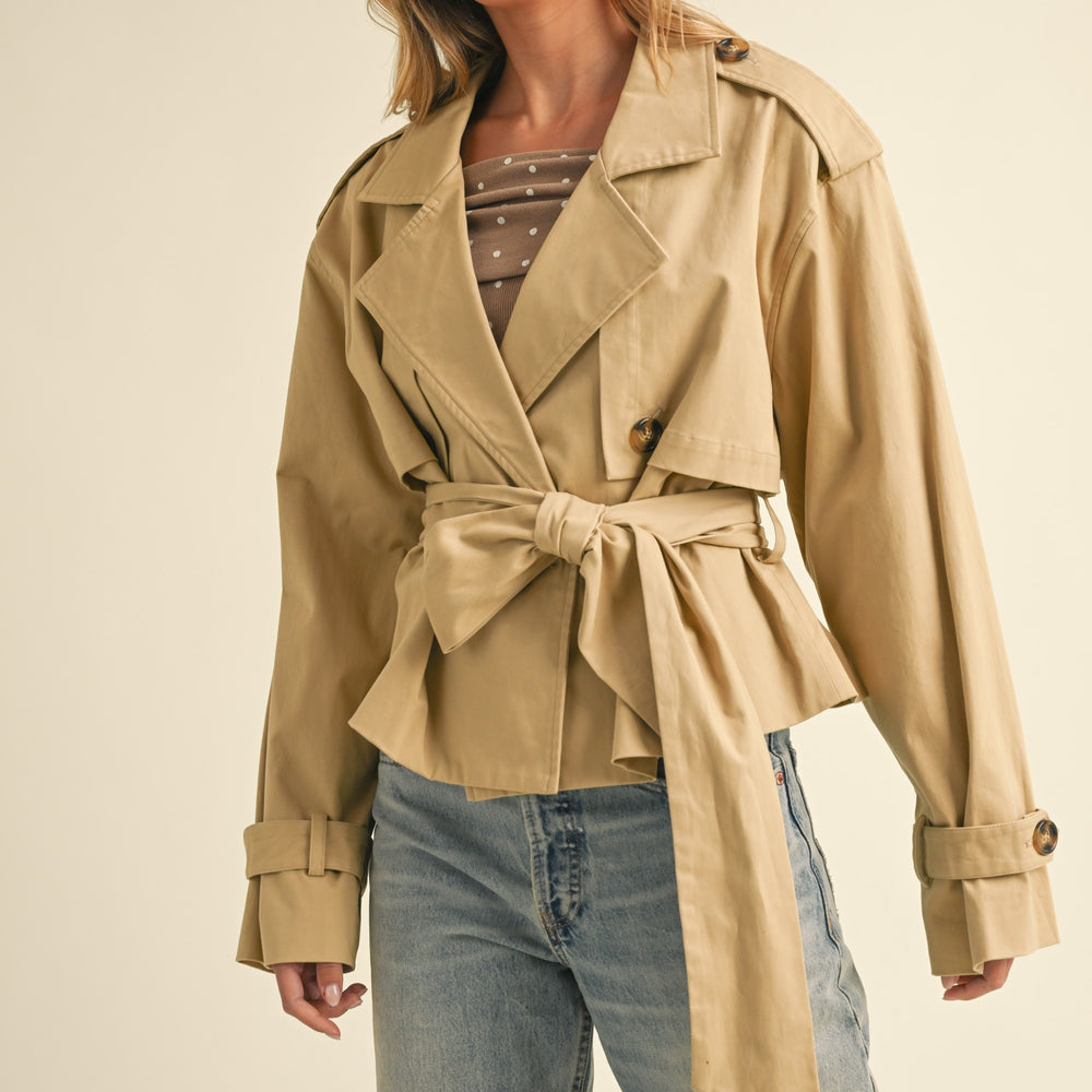 Belted Cropped Trench Coat Jacket