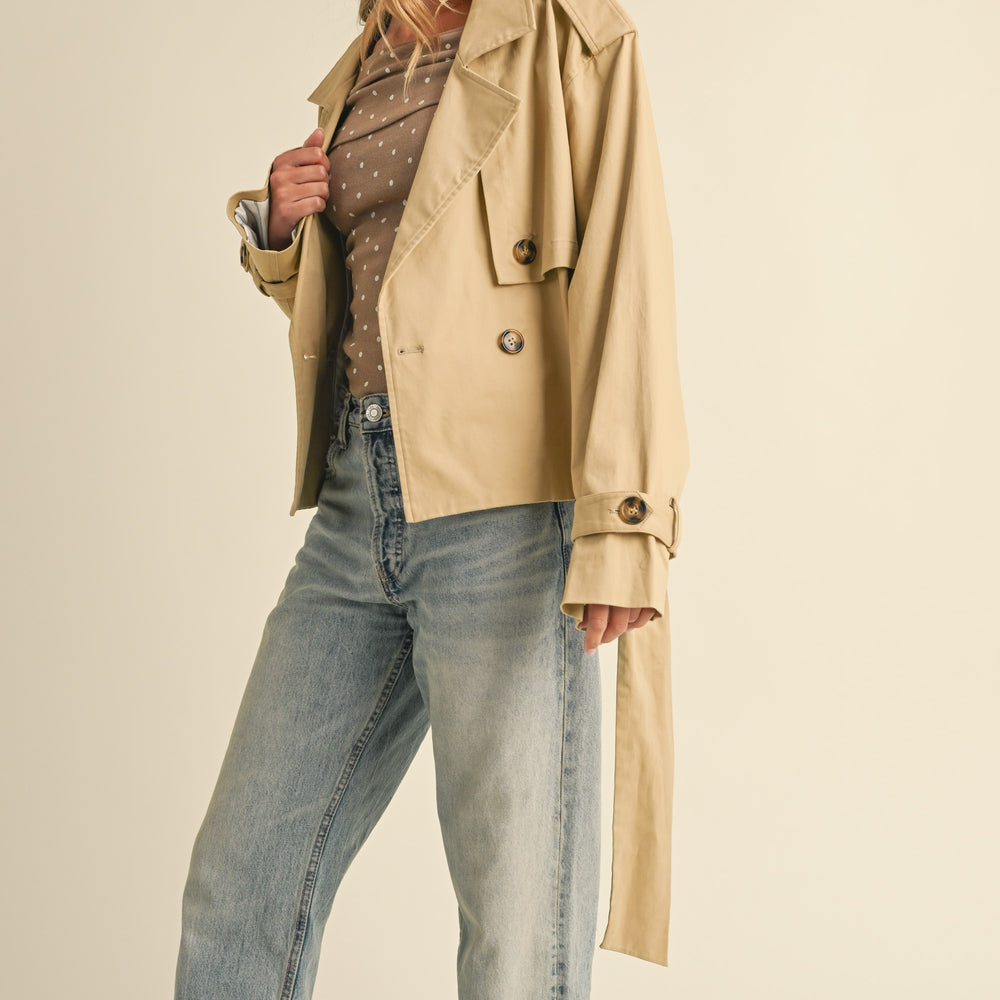 Belted Cropped Trench Coat Jacket