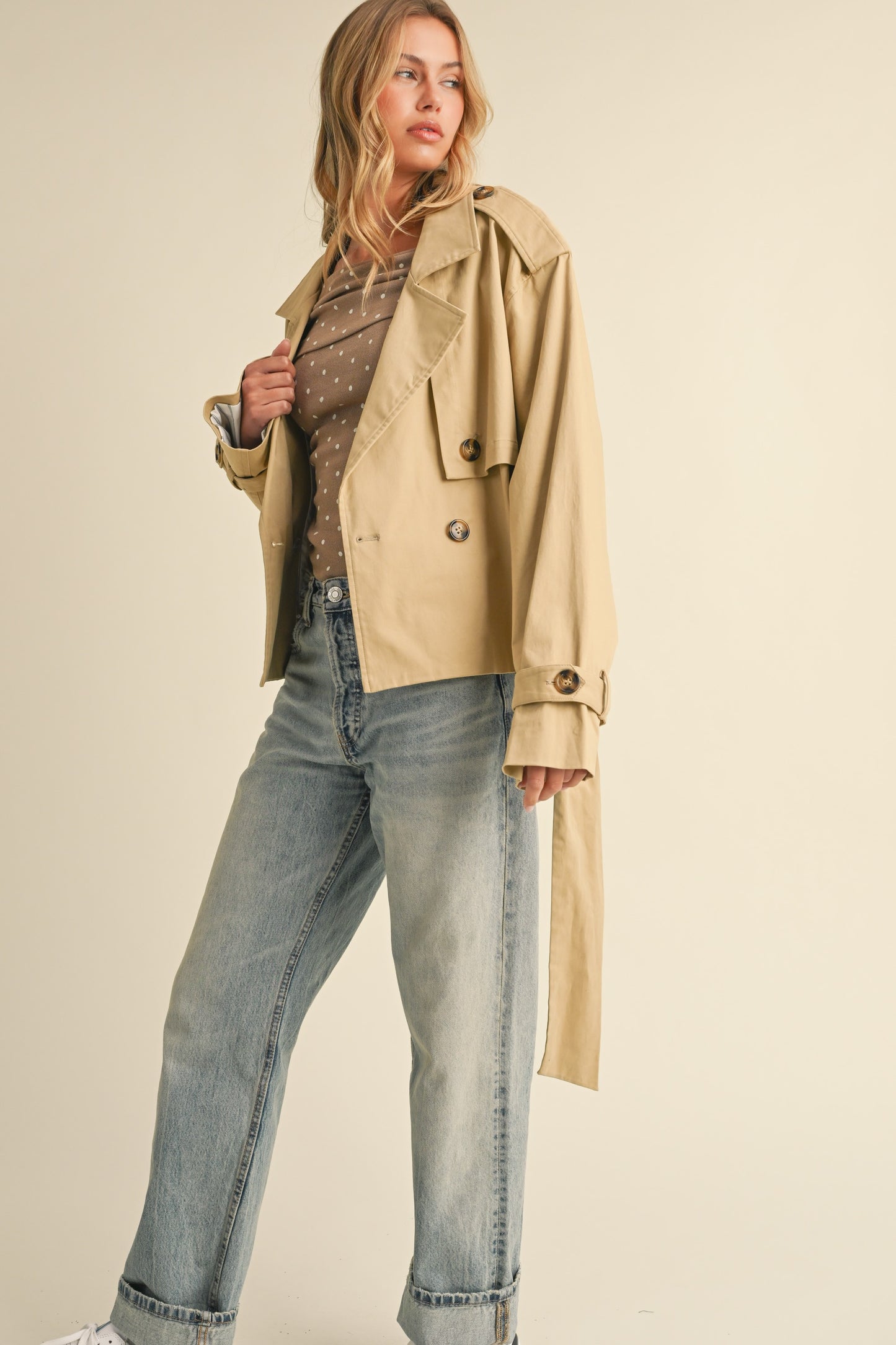 Belted Cropped Trench Coat Jacket